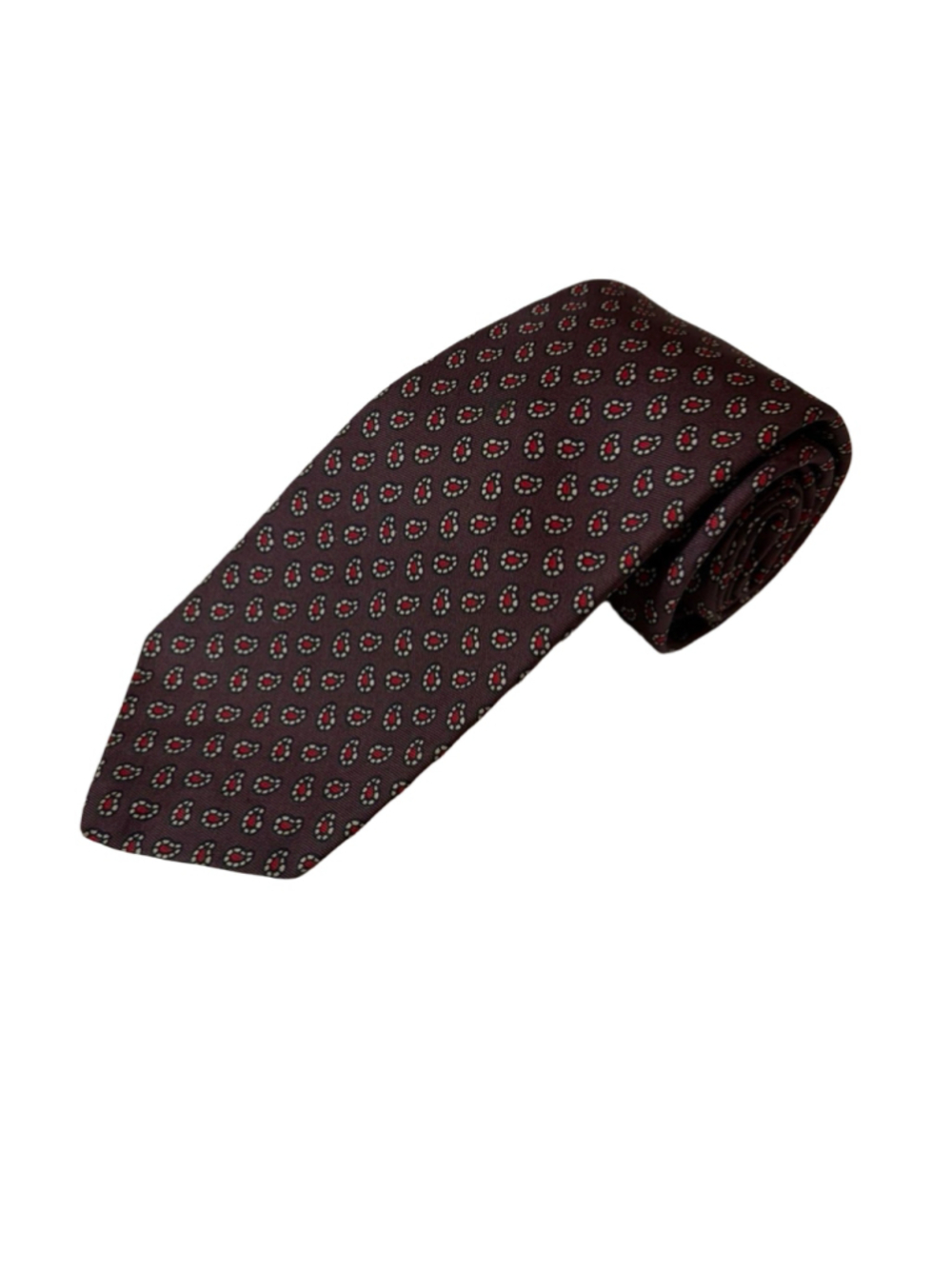Vintage Brooks Brothers Mens All Silk Tie Brown Burgundy Mini Paisley Preppy